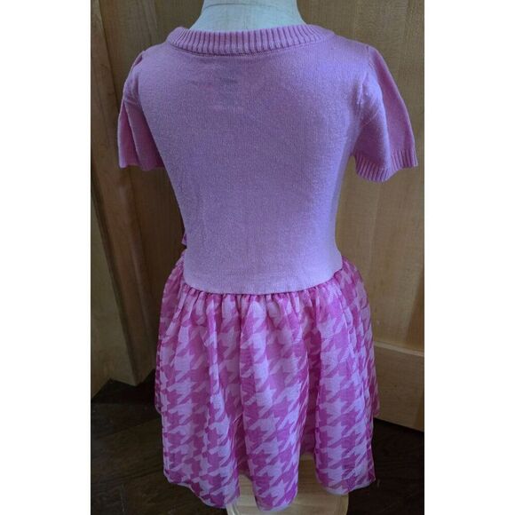Barbie Pink Dress W/ Houndstooth Skirt 6-6X Short Sleeves Girls Cute & Stylish - Picture 2 of 4